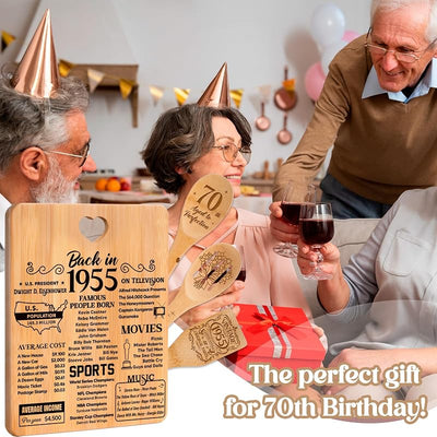Tabla cortar regalo 70 cumpleaños grabado 1955 bambú