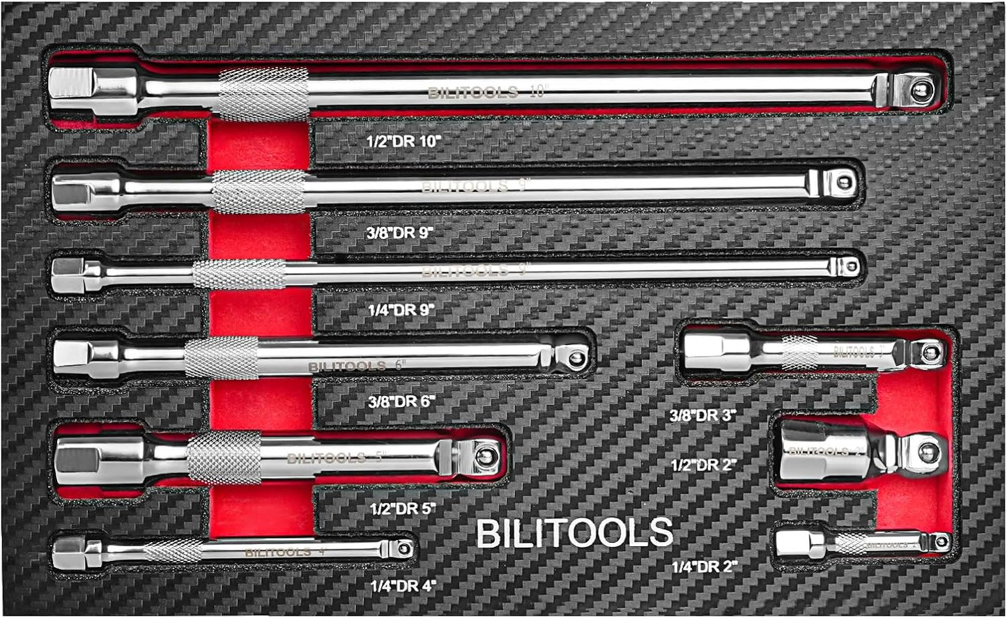 Set 9 Pzas Extensión Hexagonal 1/4-1/2pulg Acero CrV
