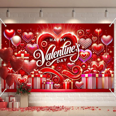 Cartel San Valentín 71x43pulg corazón rojo lindo gnomo