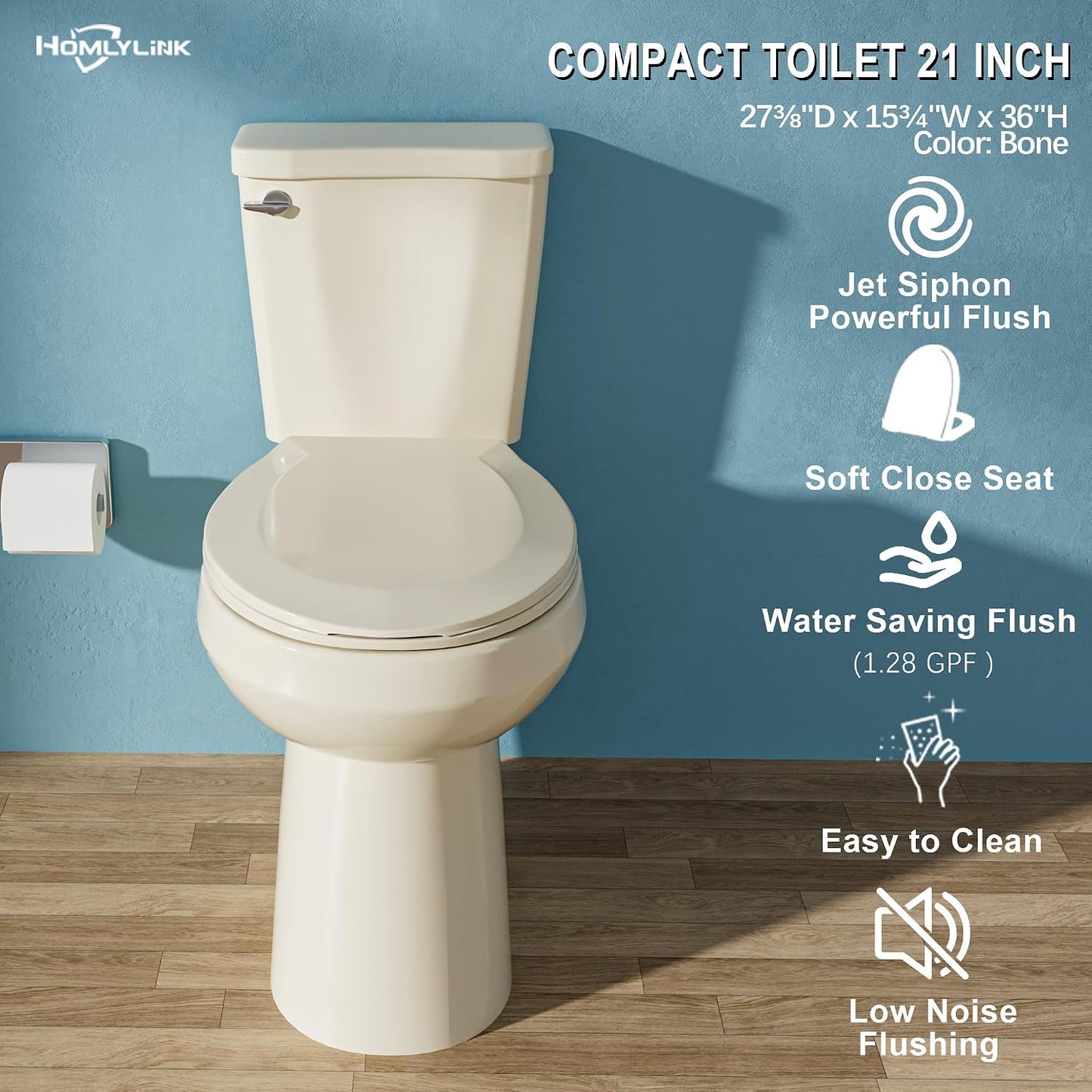 Inodoro alto compacto 21pulg para baño pequeño color hueso
