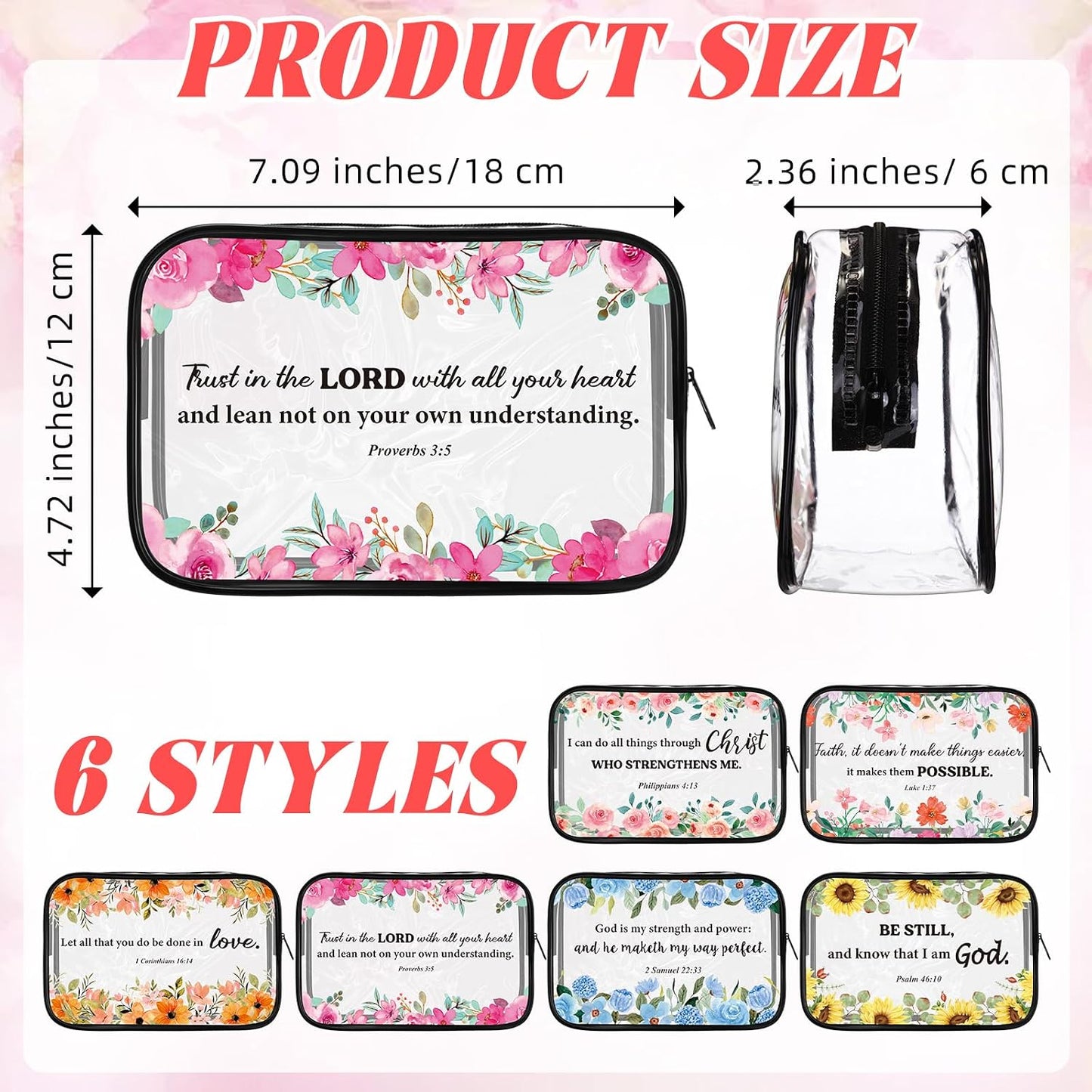 12 bolsas maquillaje cristiano con versículos Biblia PVC
