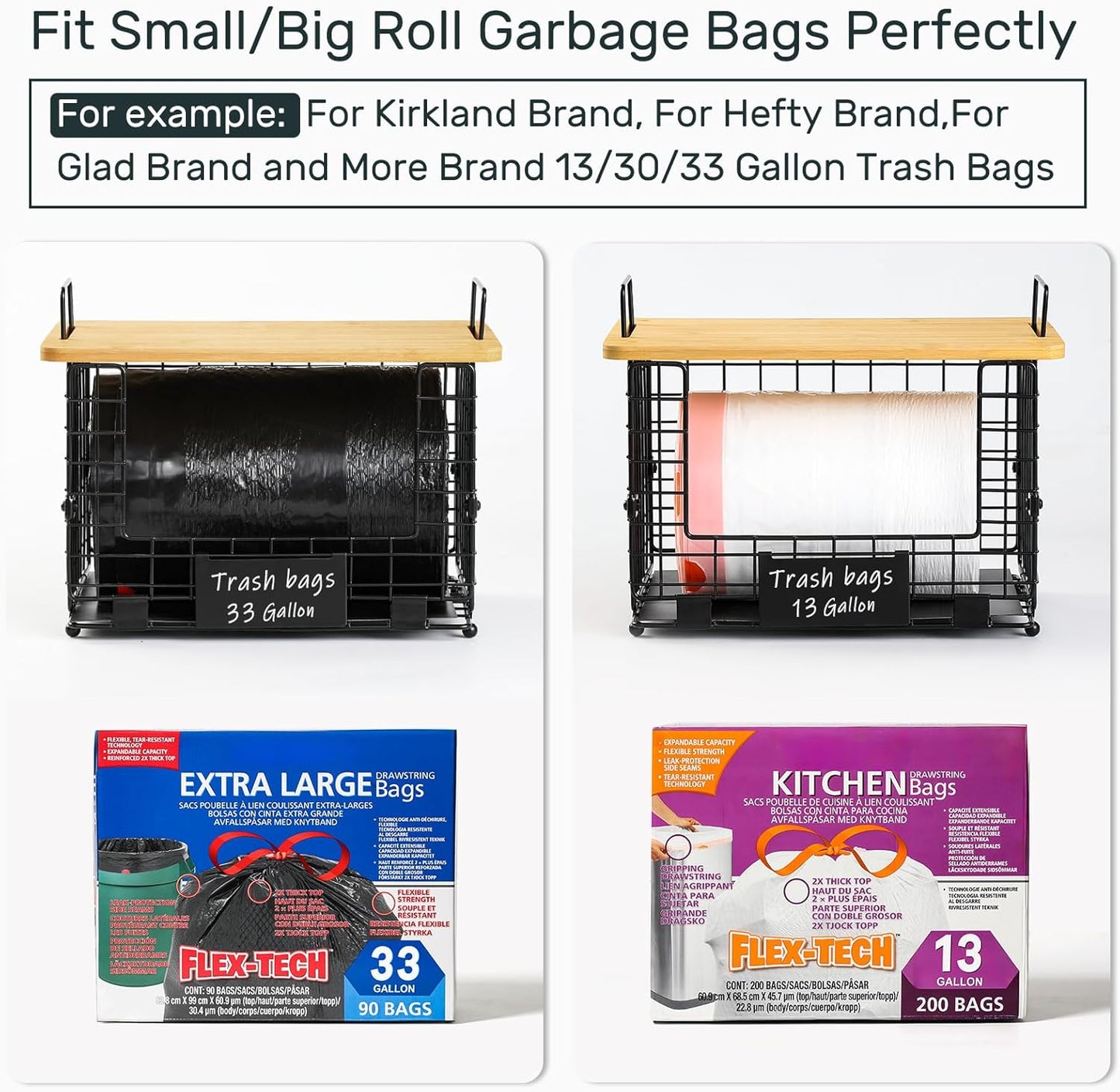 Cesta apilable para bolsas de basura con tapa bambú