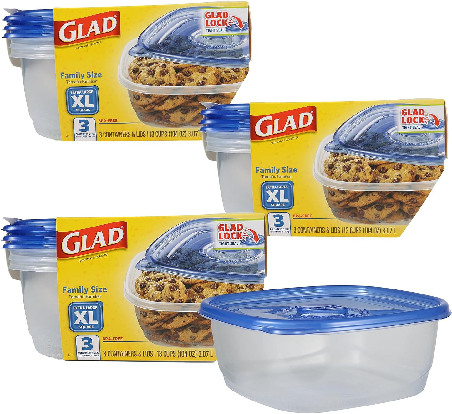 3 Pzas Contenedor Alimentos 104oz Sello Hermético Cuadrado