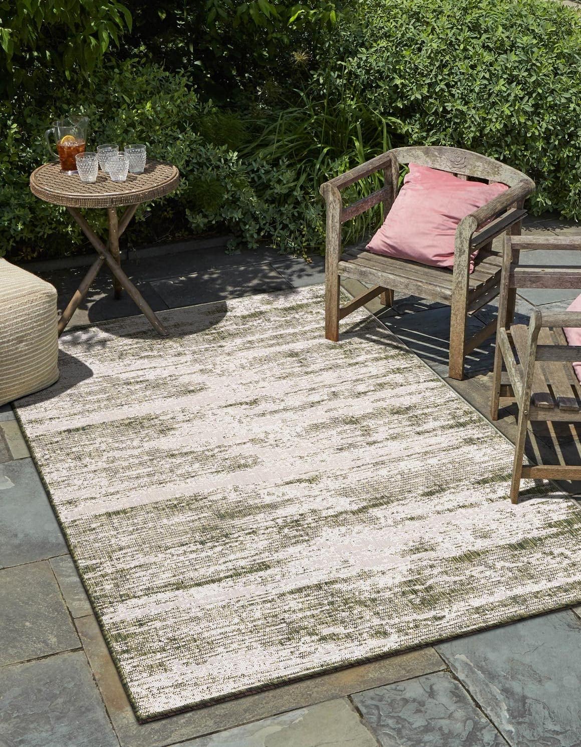Alfombra rectangular 4x6ft color verde y marfil