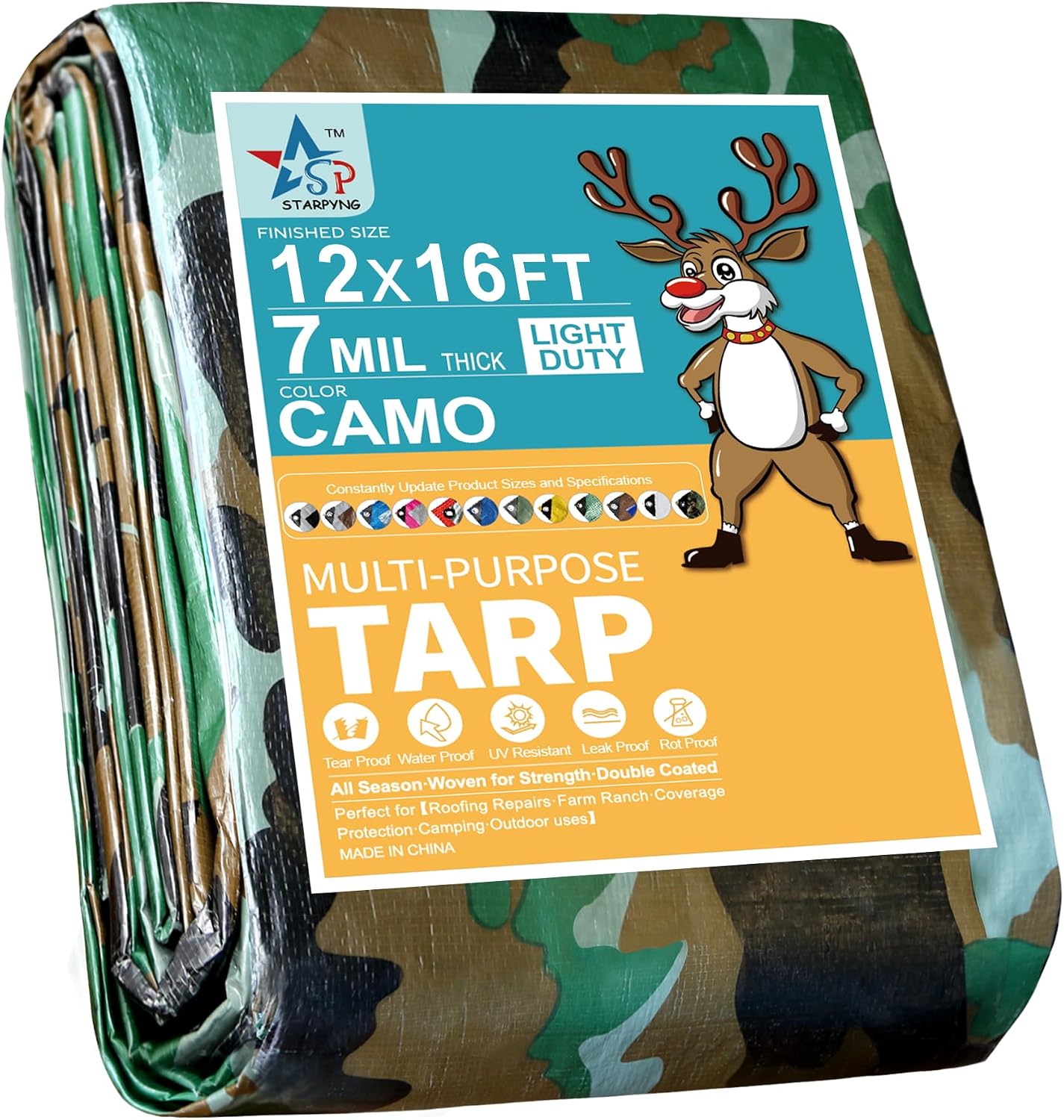 Lona camuflaje 7mil 12x16ft impermeable UV resistente