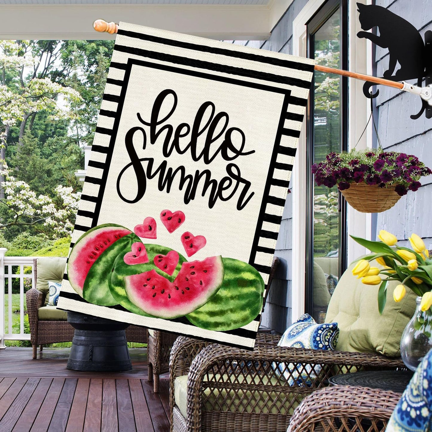 Bandera sandía doble cara hello summer 28x40pulg jardín