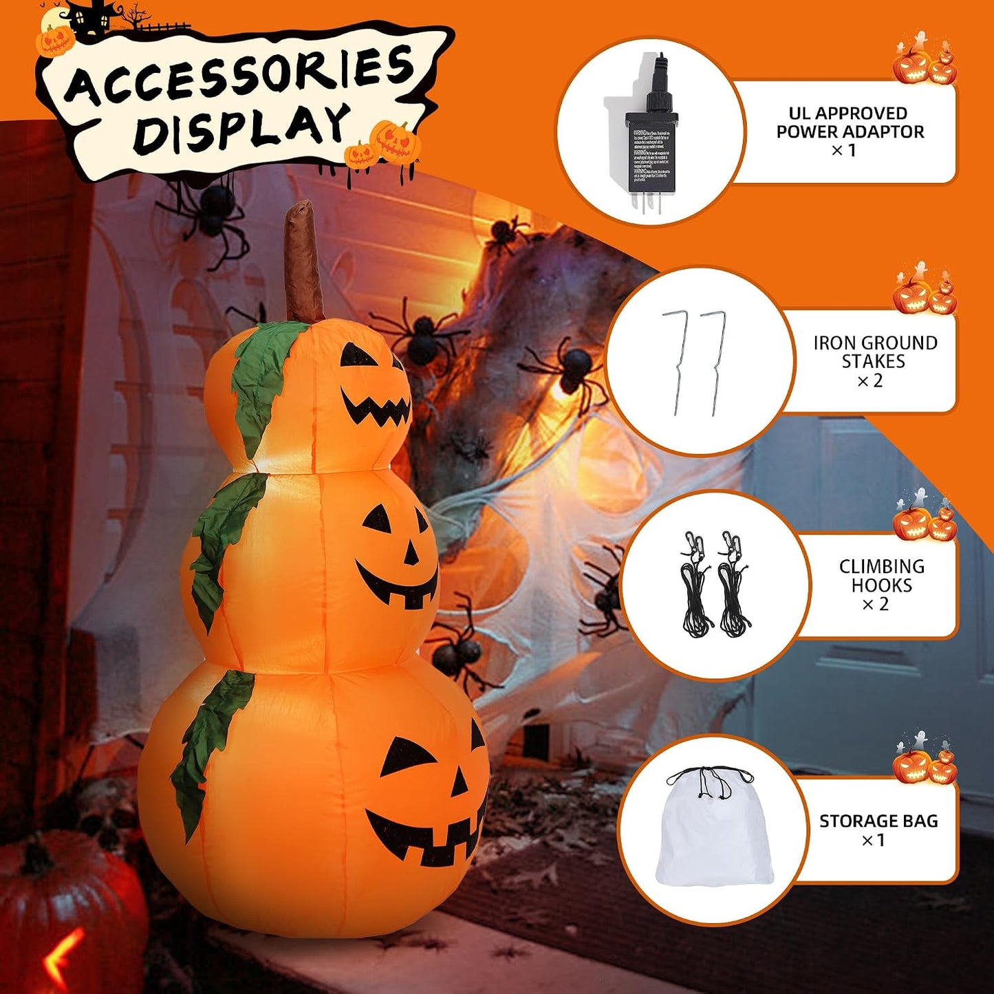 Calabazas inflables Halloween 4ft decoración exterior apilables