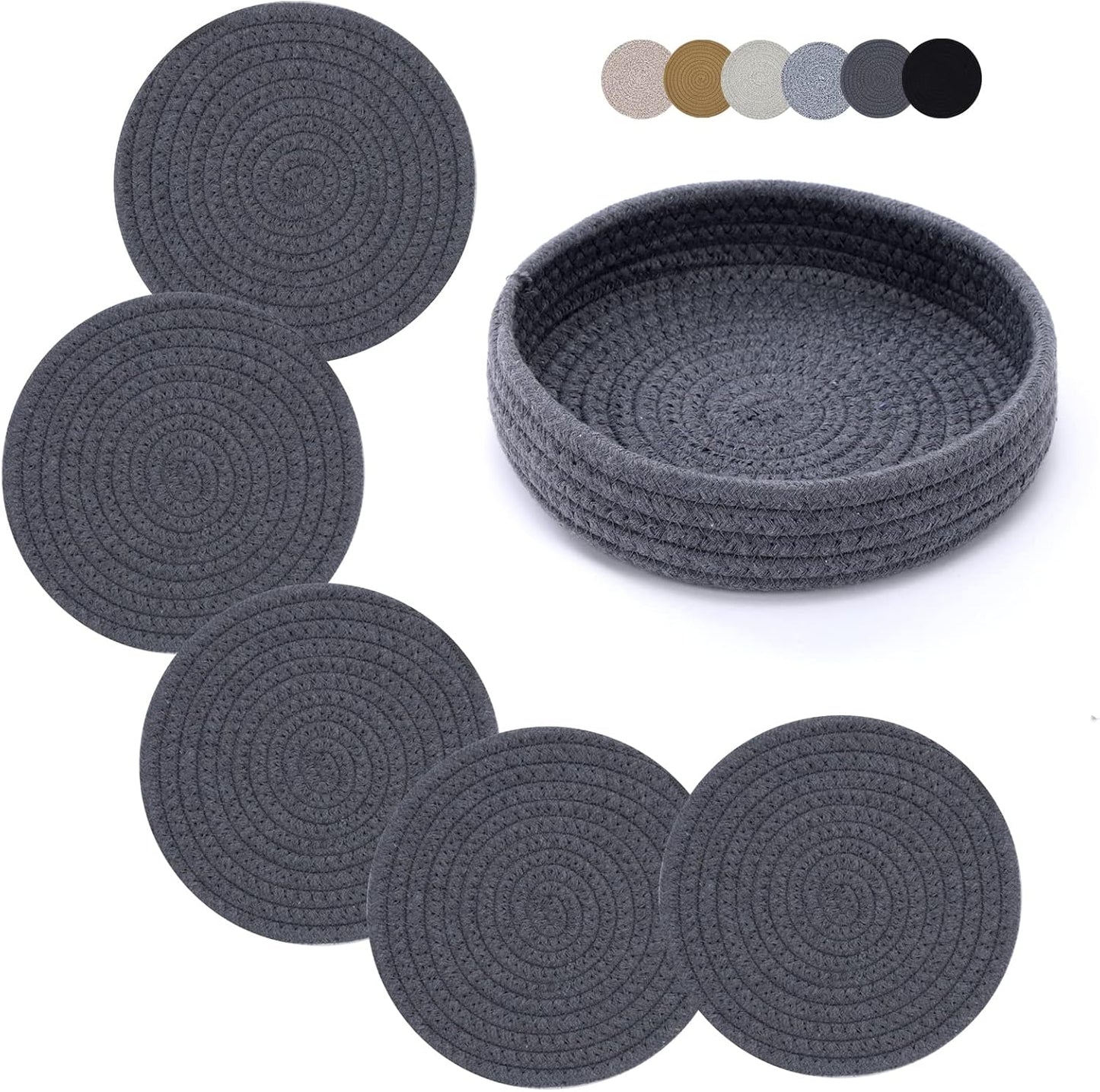Salvamanteles 7pulg 5pzas con cesta algodón gris
