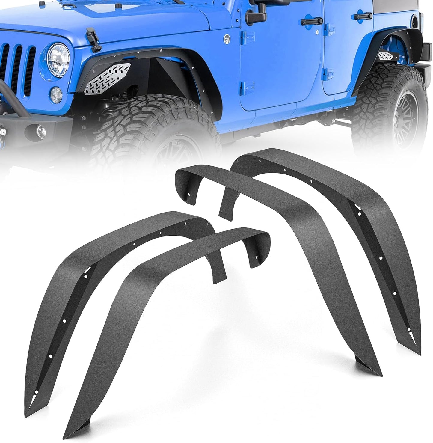 Set 4 guardabarros plano JK comp Wrangler 07-18 acero