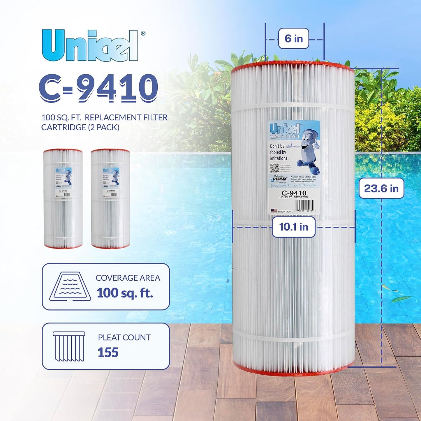 Cartucho filtro piscina 100ft2 155 pliegues comp Pentair