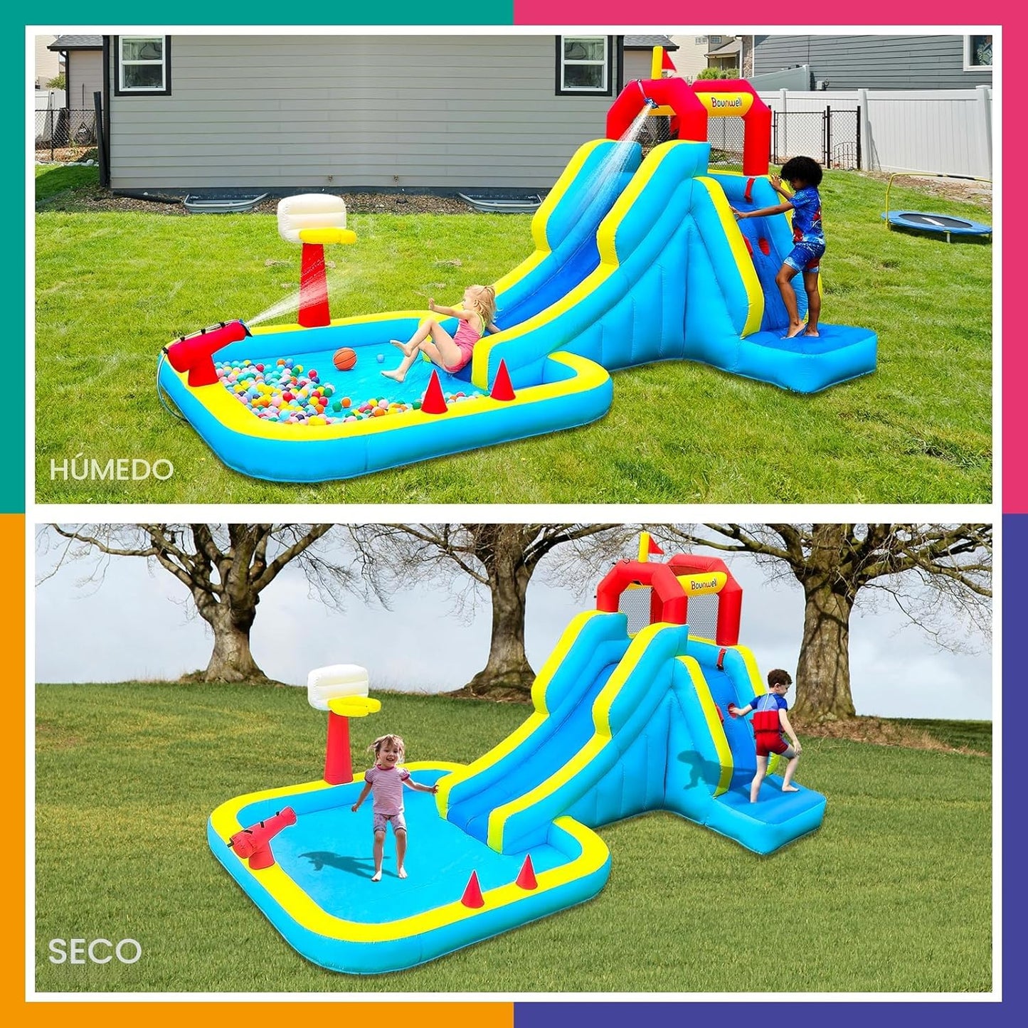 Tobogán acuático inflable con pared escalada y piscina