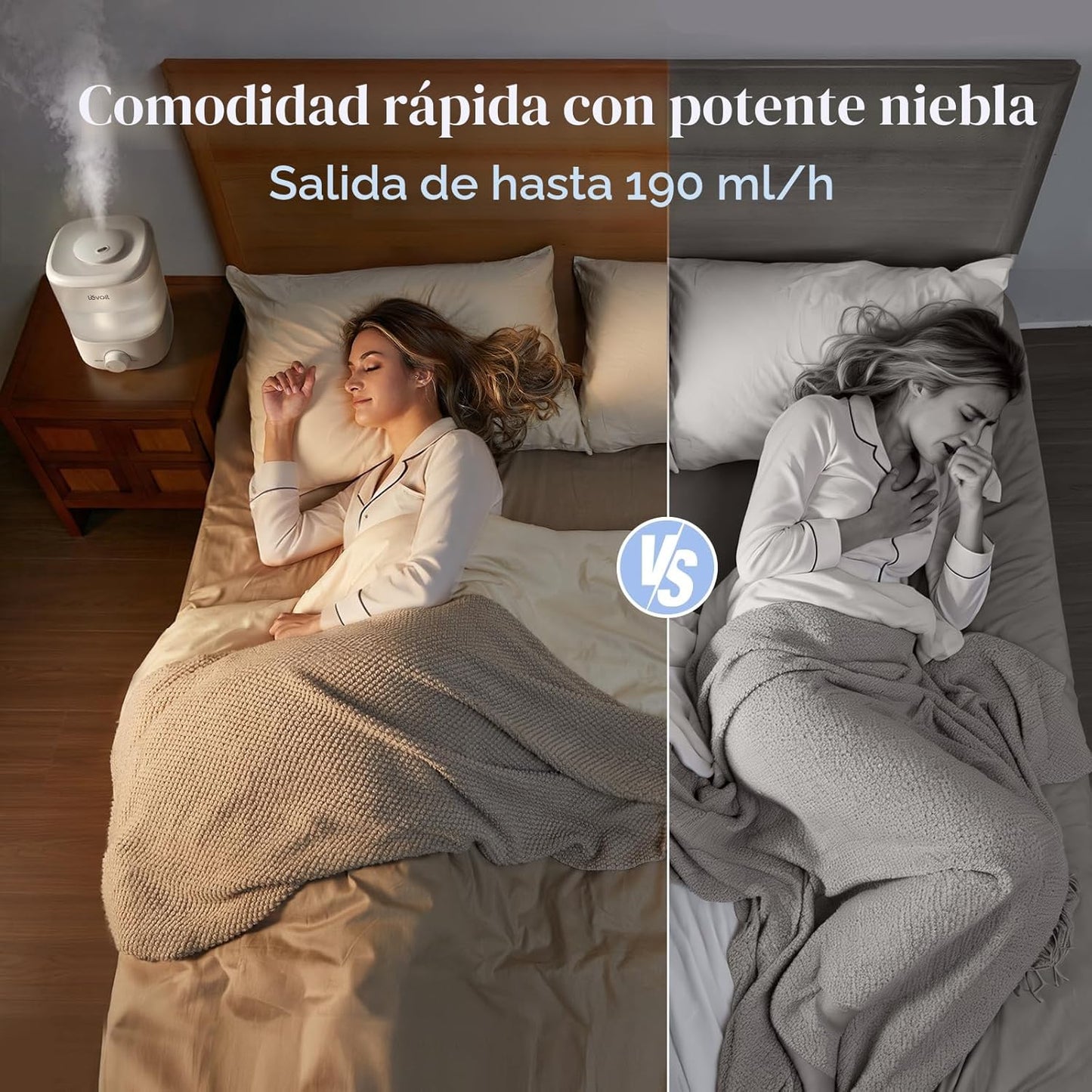 Humidificador llenado superior 2.5L silencioso 28dB para dormitorio