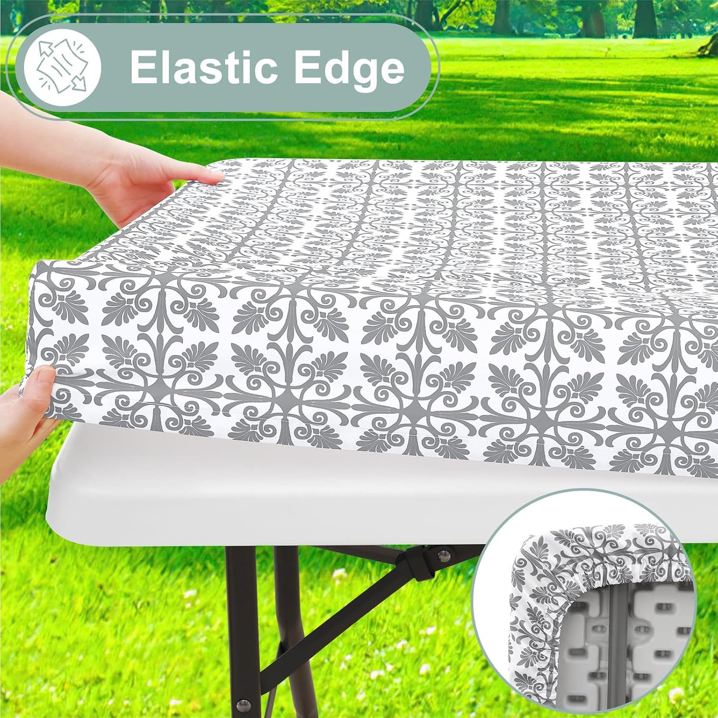 Mantel picnic poliéster elástico ajustable 5ft gris