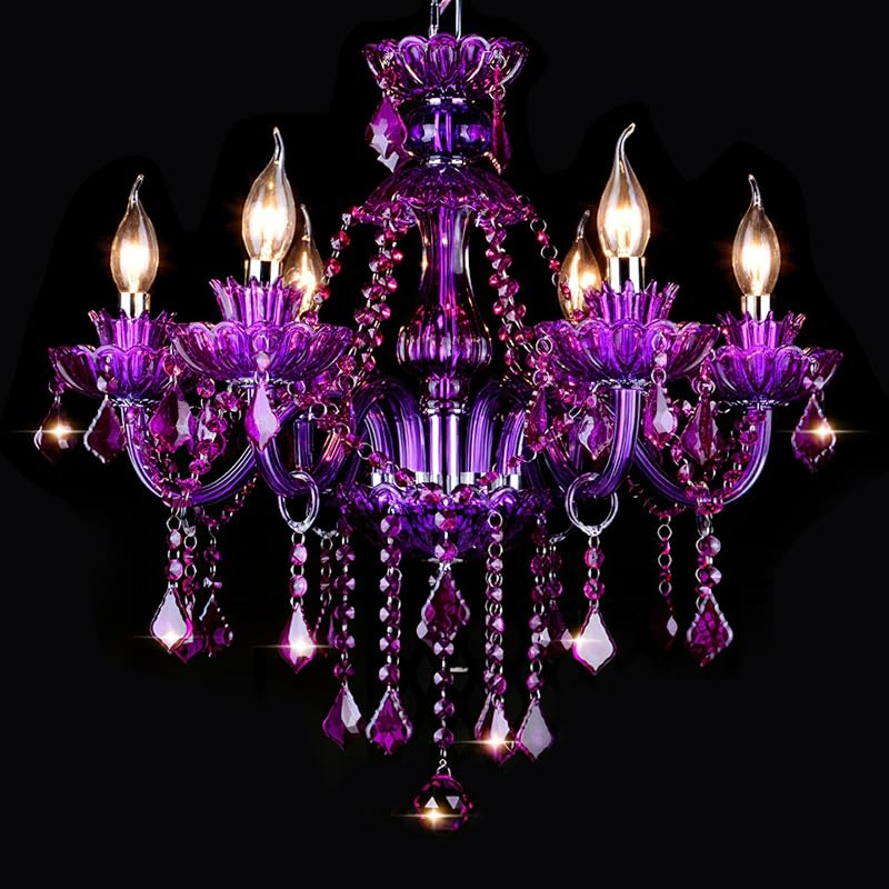 Candelabro colgante cristal K9 púrpura 6 luces E12