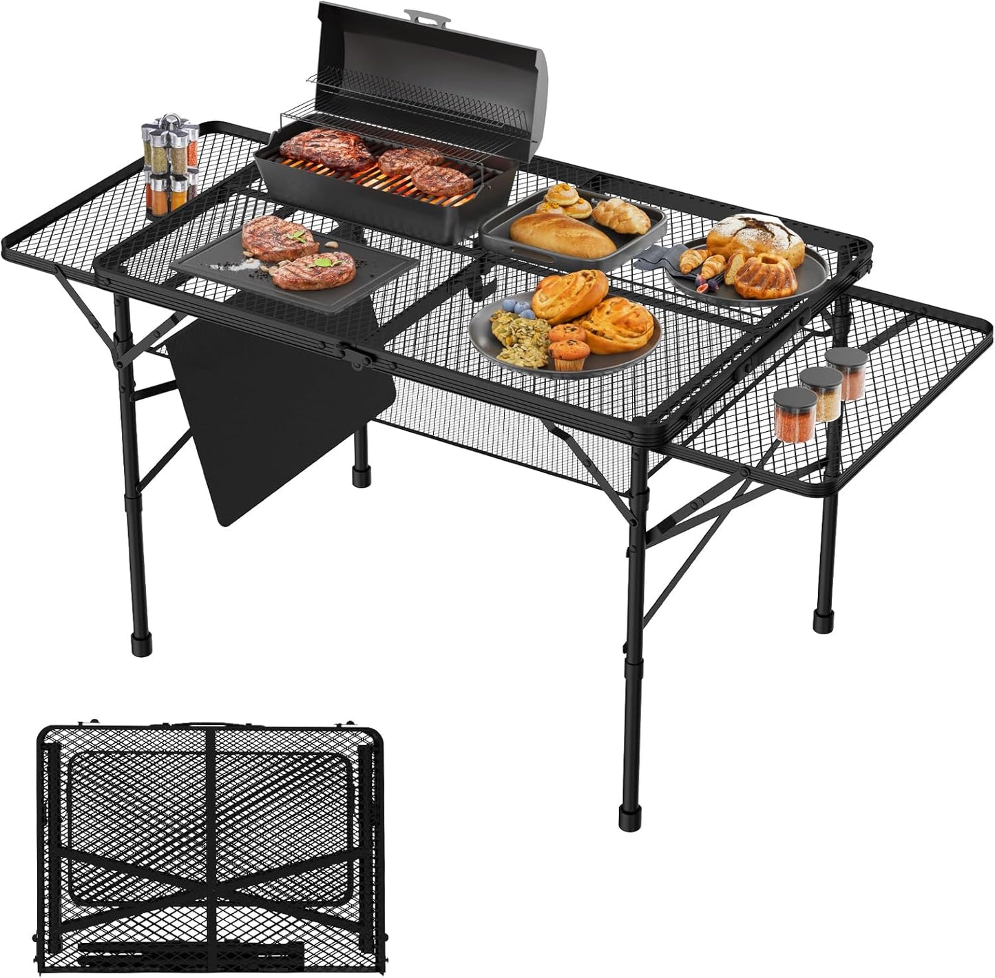 Mesa plegable camping 3x2ft con escritorio malla y bolsa