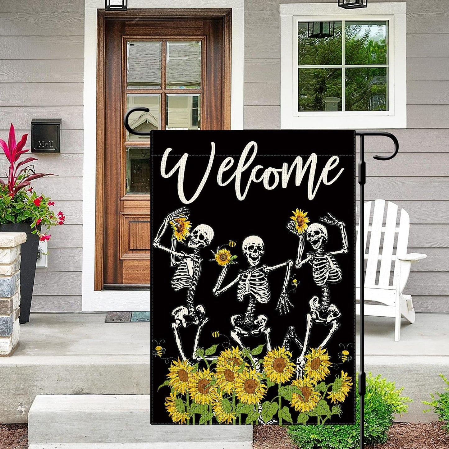 Bandera jardín esqueleto girasol 12x18pulg doble cara