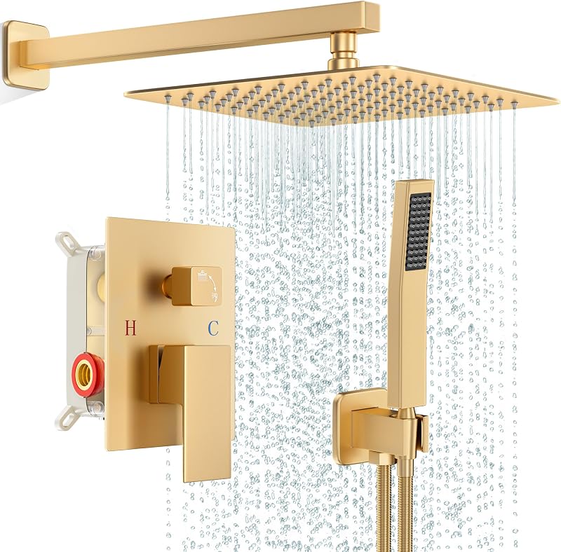 Set grifo ducha dorado sistema lluvia manijas pared