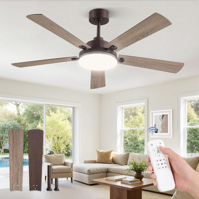 Ventilador techo 52pulg control remoto LED 6 velocidades motor CC