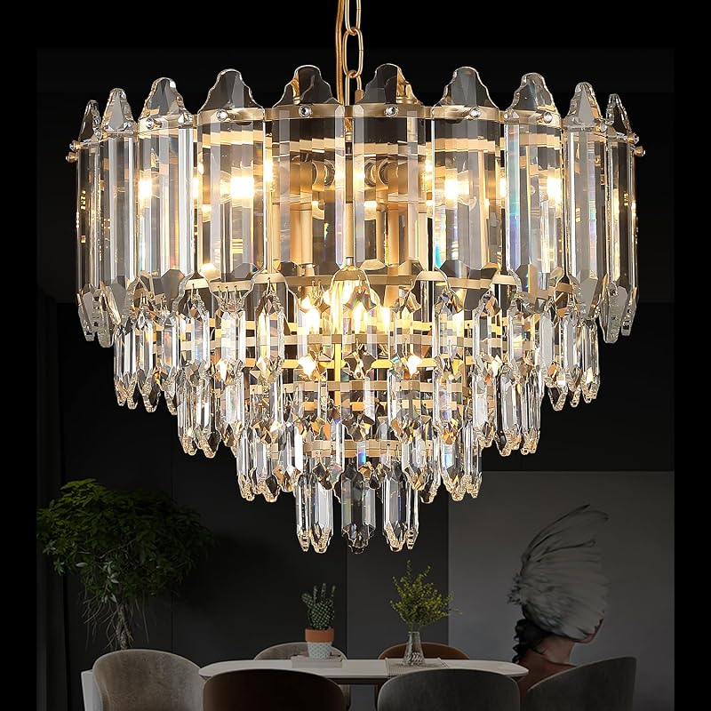 Candelabro cristal dorado 20 luces 9 moderno para comedor