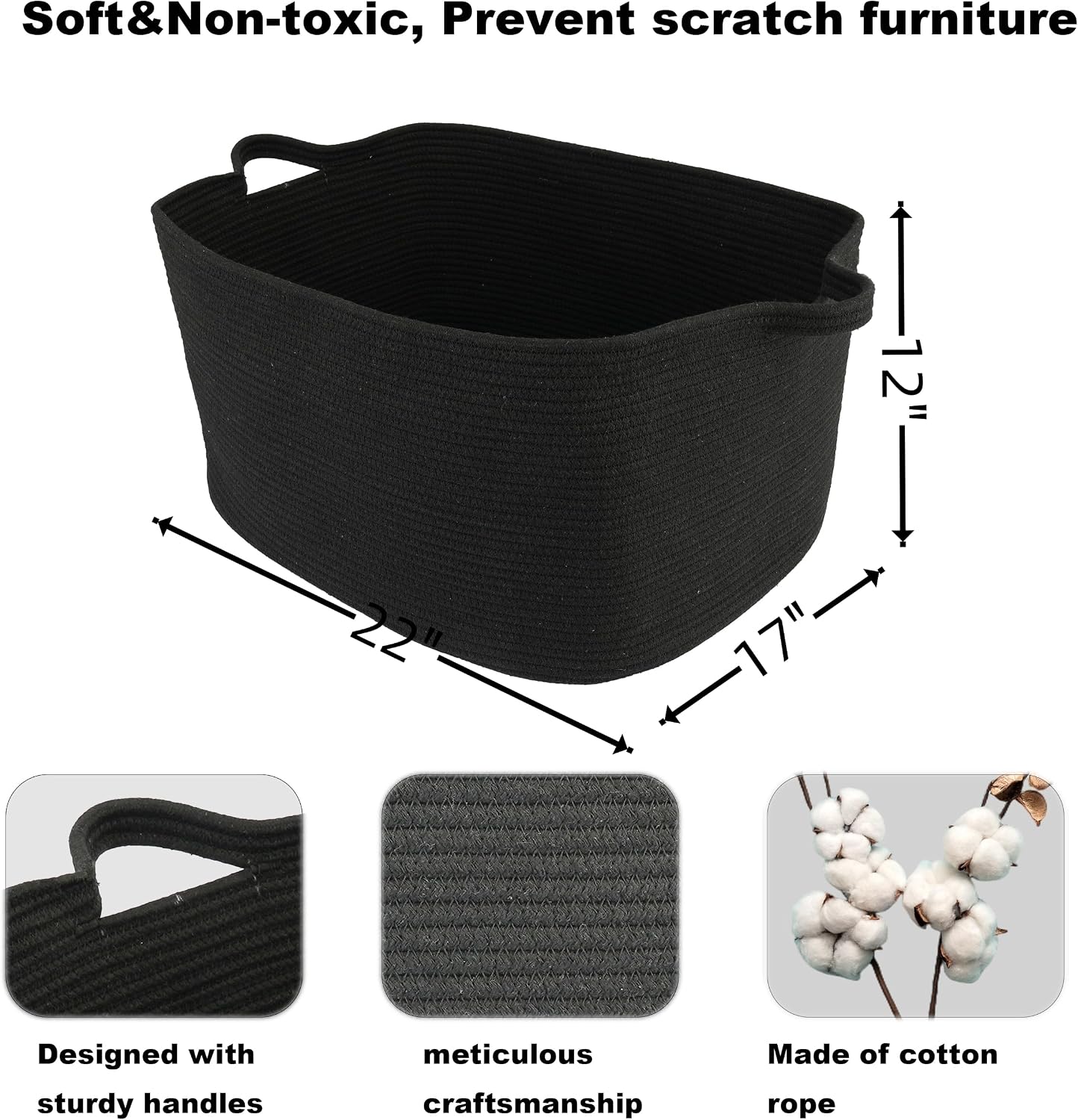 Cesta rectangular de mimbre para mantas y ropa 22x17x12pulg