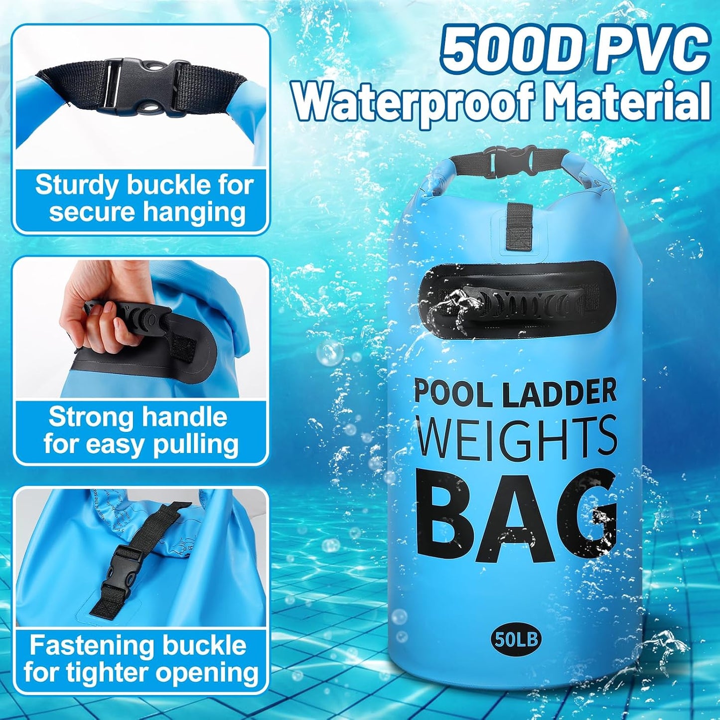 Pesos escalera piscina bolsas arena 50lb anclajes PVC resistentes