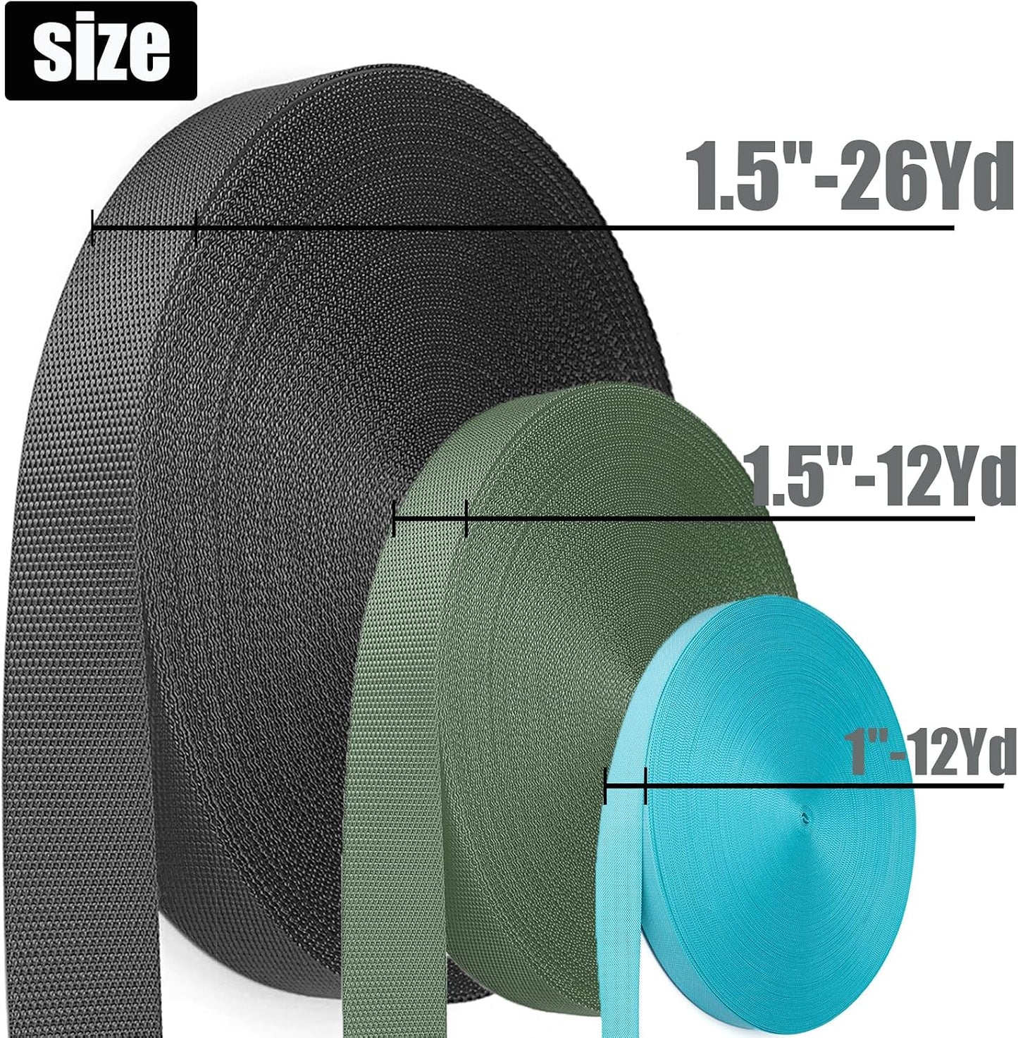 Correa nailon 1 y 1.5 pulg 26yardas duradera