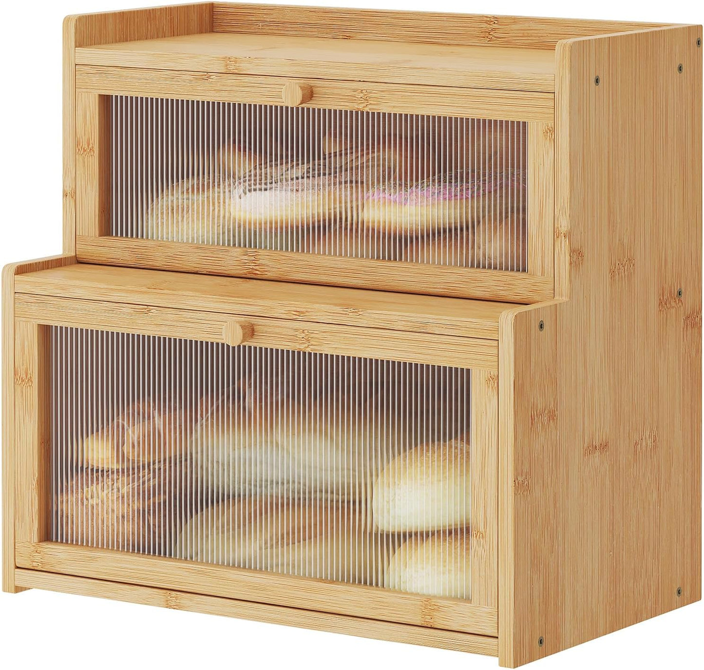 Panera bambú doble capa soporte pan encimera cocina