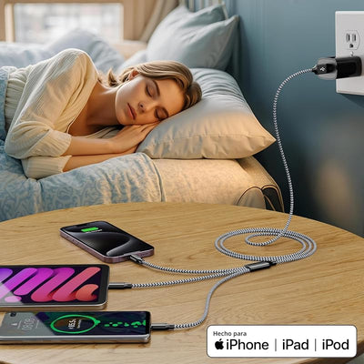Cable carga múltiple 3en1 USB 3 pzas 4ft trenzado