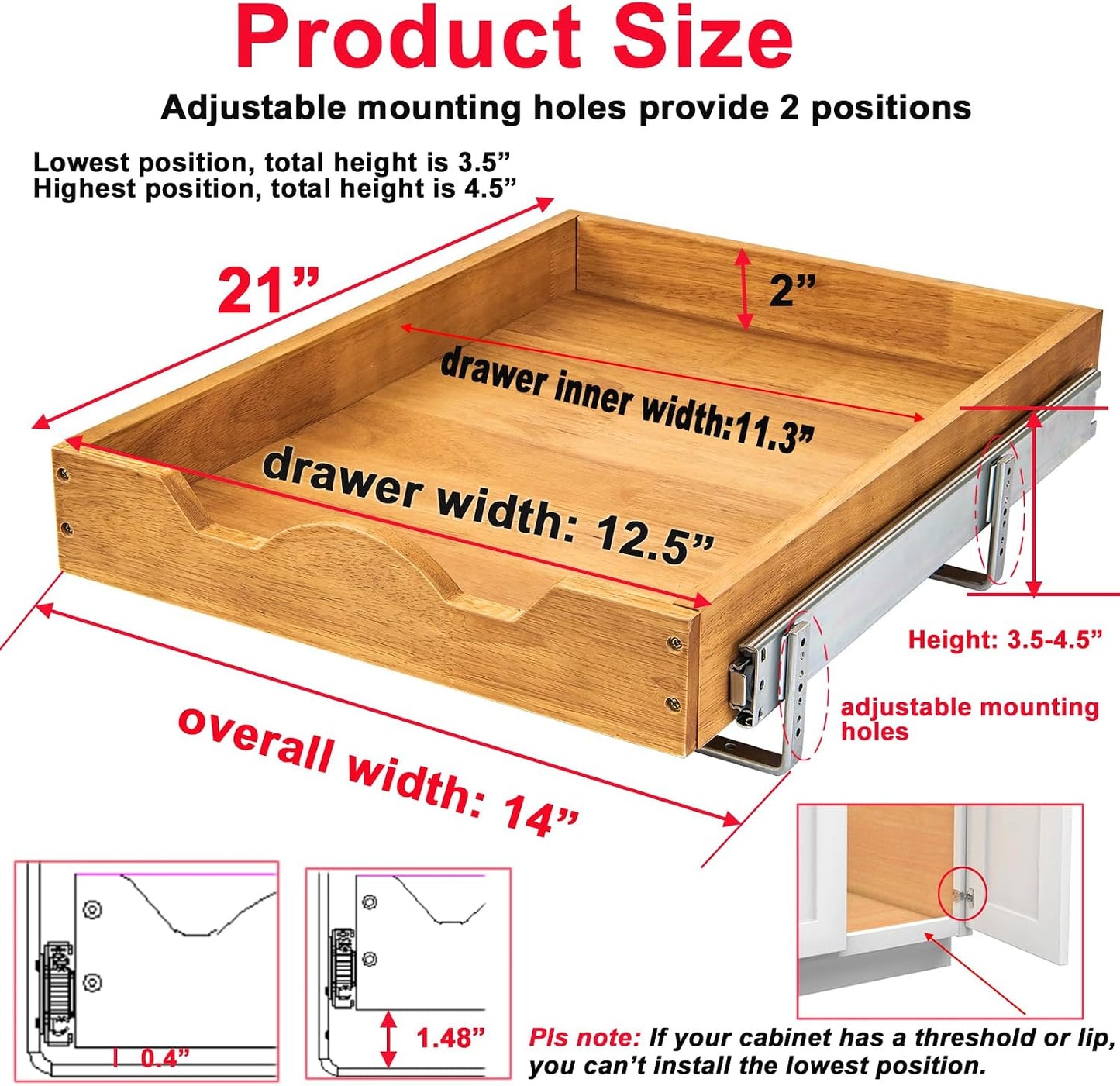 Organiz. gabinete 14x21" cajón madera servicio pesado