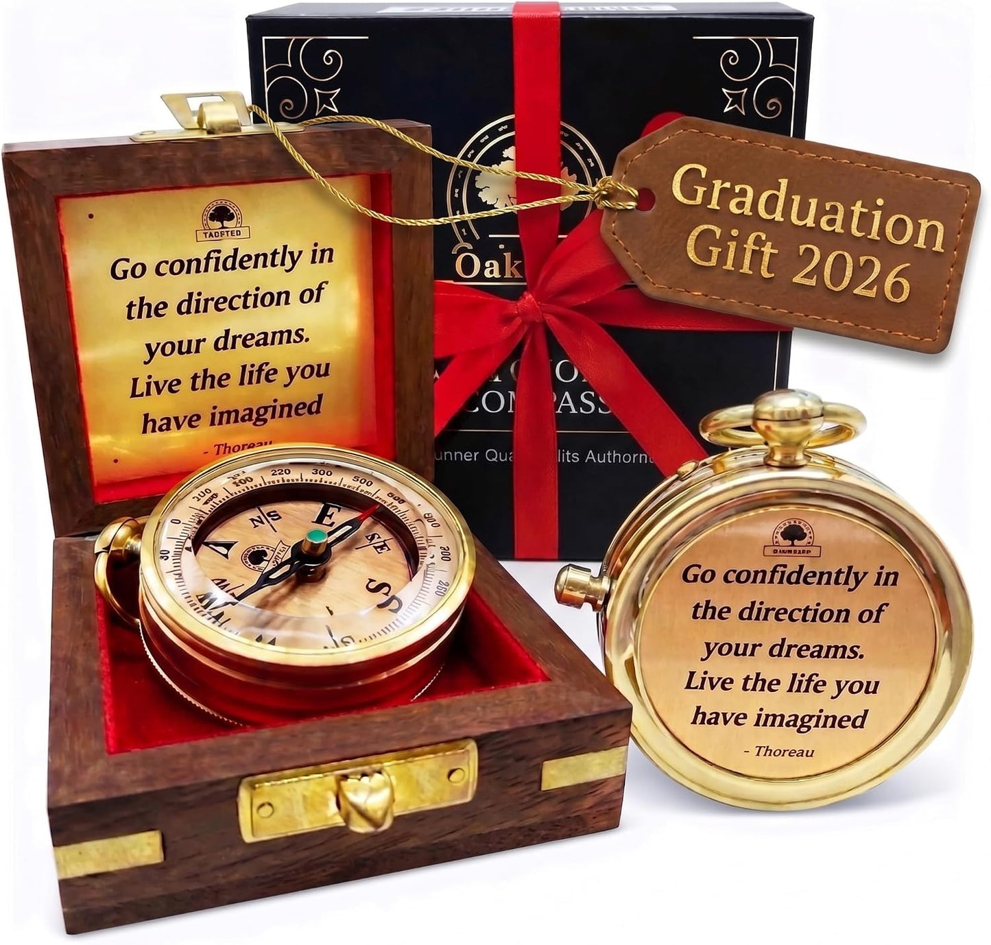 Brújula en caja madera regalo graduación 2025 para niños