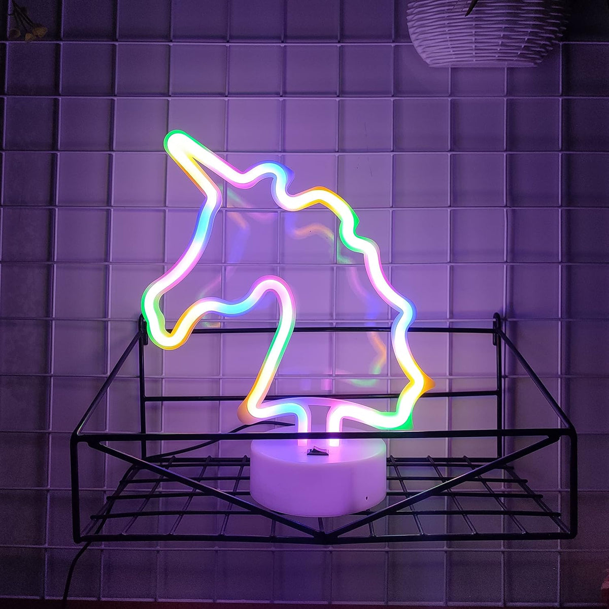Letrero neón unicornio soporte USB o 3 pilas LED