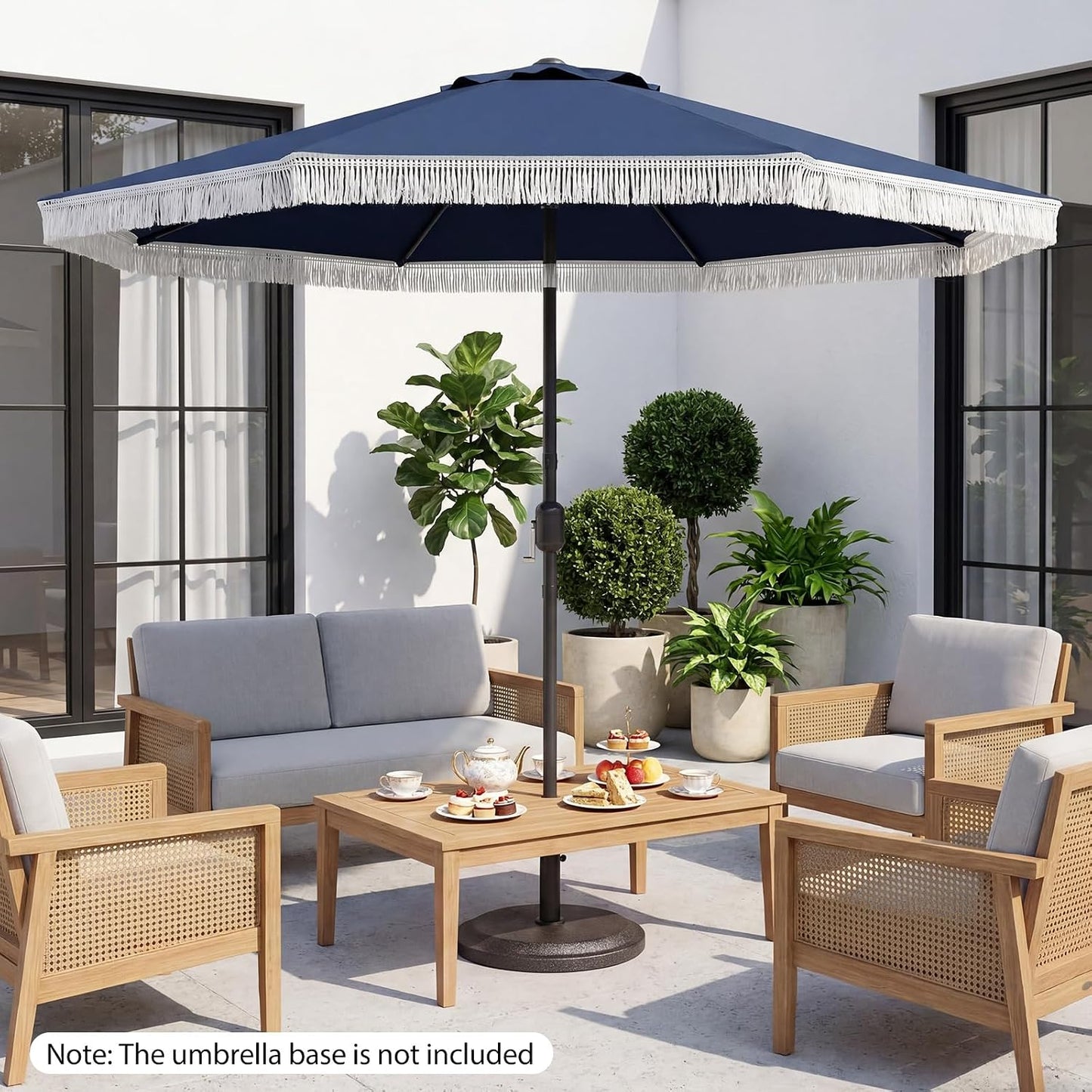 Sombrilla patio 9ft 2 niveles flecos mango manivela