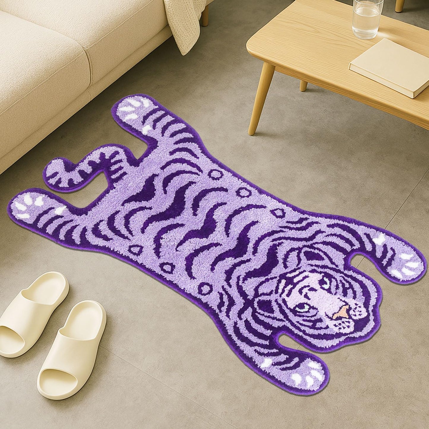 Tapete baño tigre antiderrap microfibra color morado
