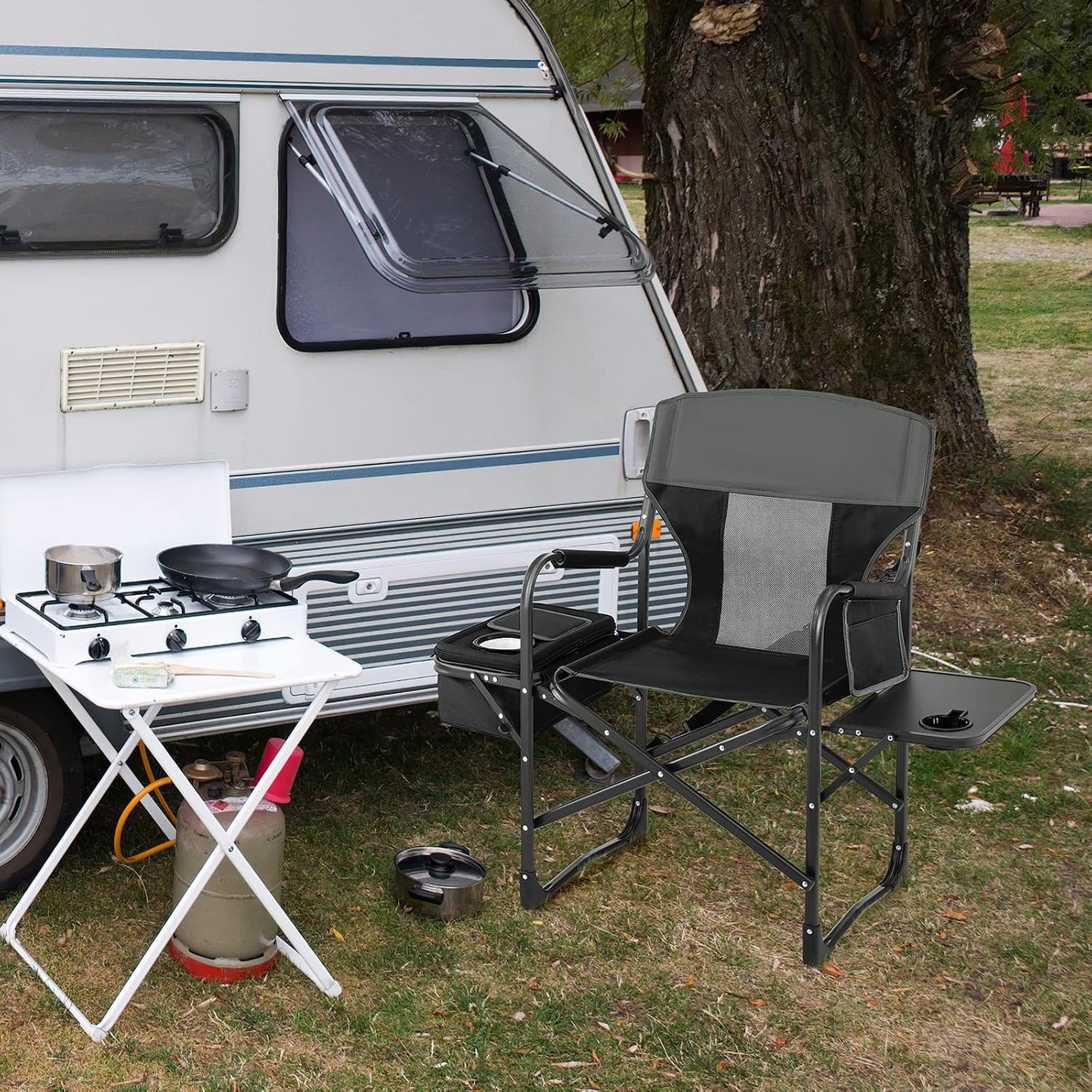 Silla camping con mesa bolsa refrigeradora plegable color