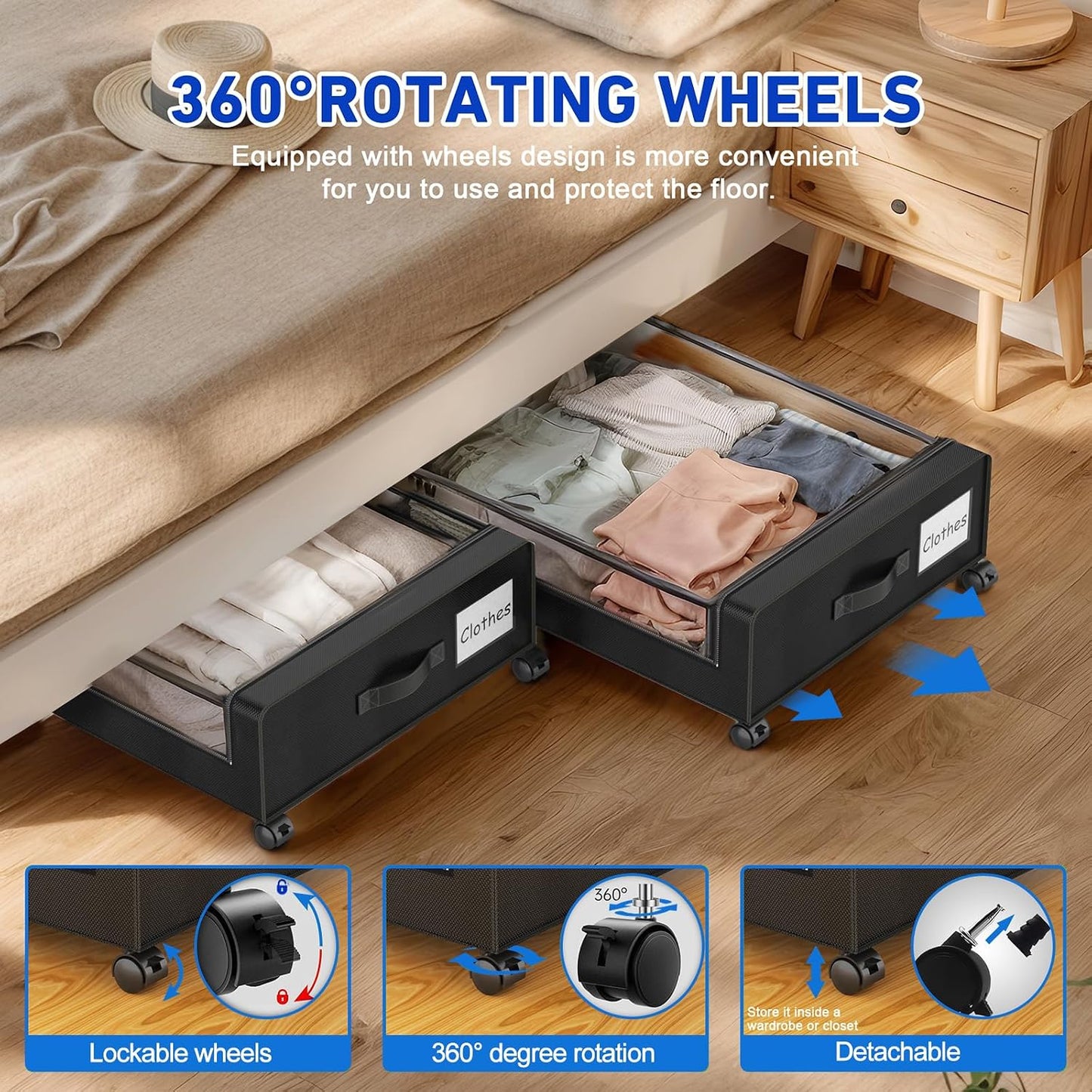 4 Pzas Organiz. Almacenamiento Cama con Ruedas XXL 60L