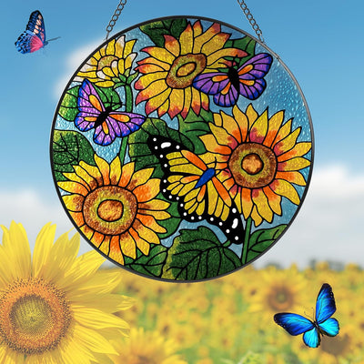 Colgante vidrieras decoración pintada girasol 10pulg