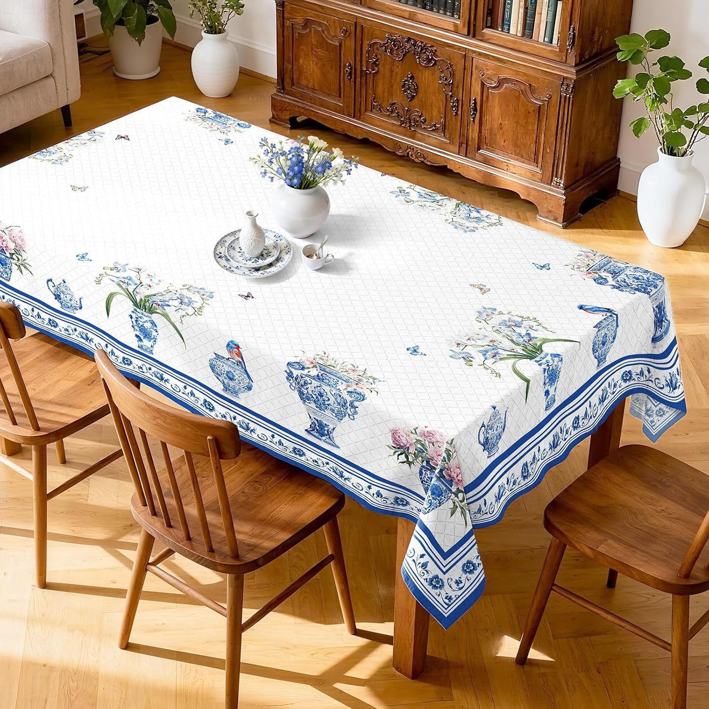 Mantel rectangular azul poliéster 104x60pulg decorativo