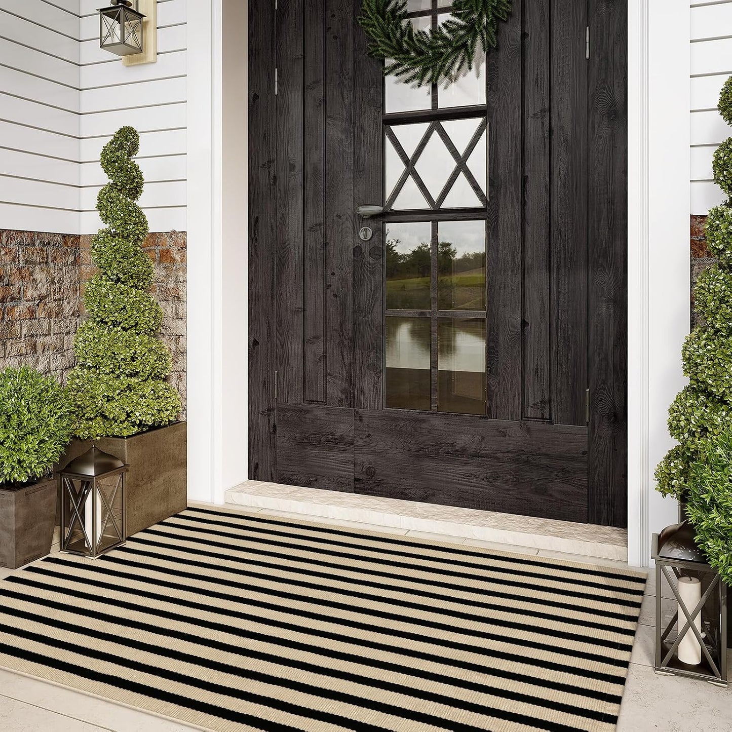 Alfombra puerta algodón negro 3x5" tejida a mano