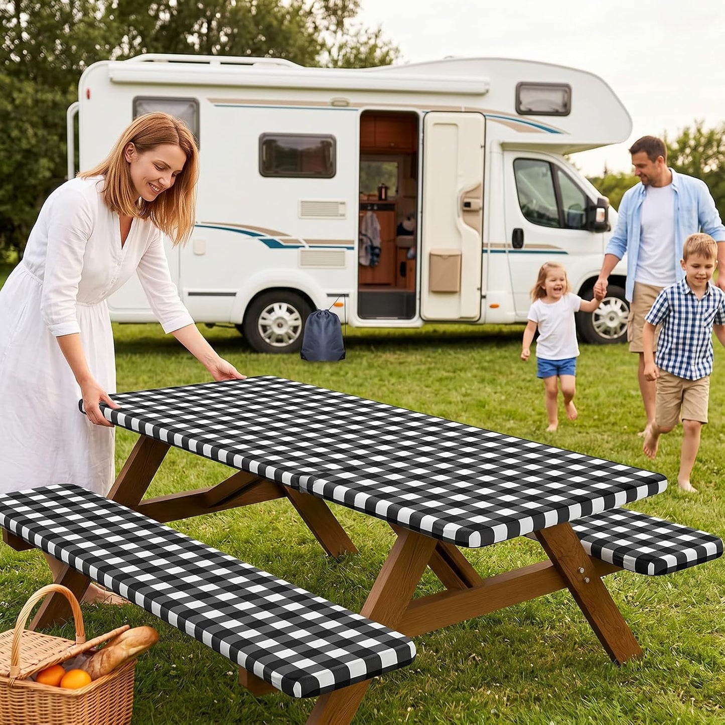 Mantel picnic fundas banco elástico impermeable 8ft negro