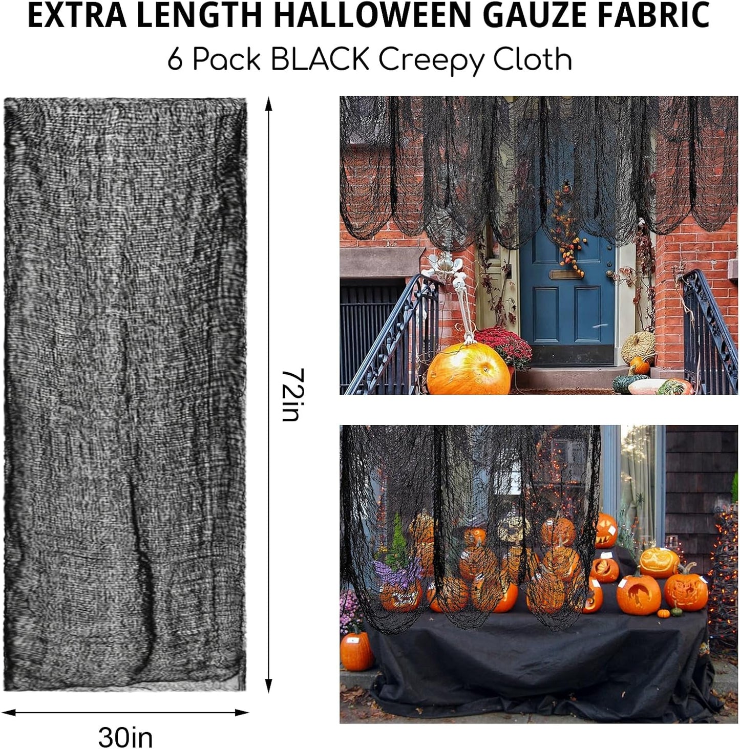 6 Paños Halloween tela malla negra espeluznante decoración