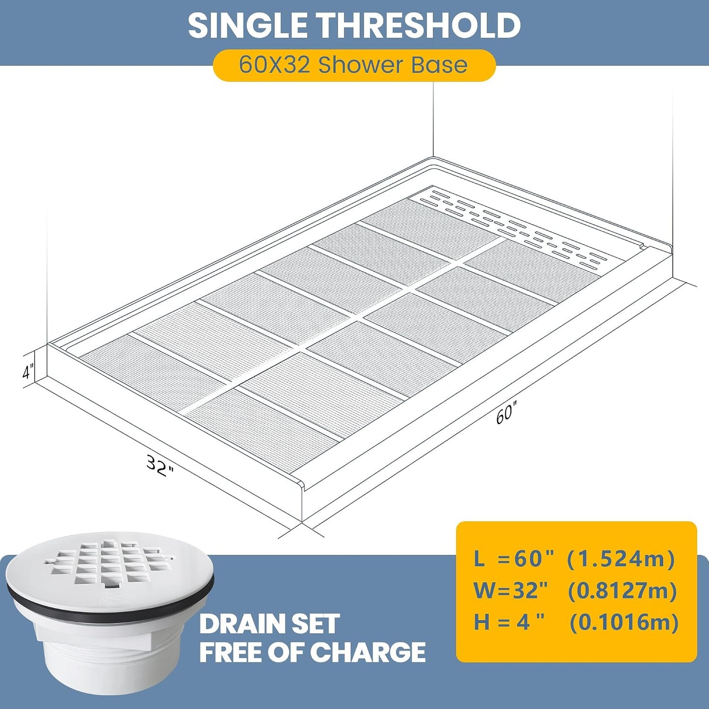 Base ducha lineal derecho 60x32pulg acero inox