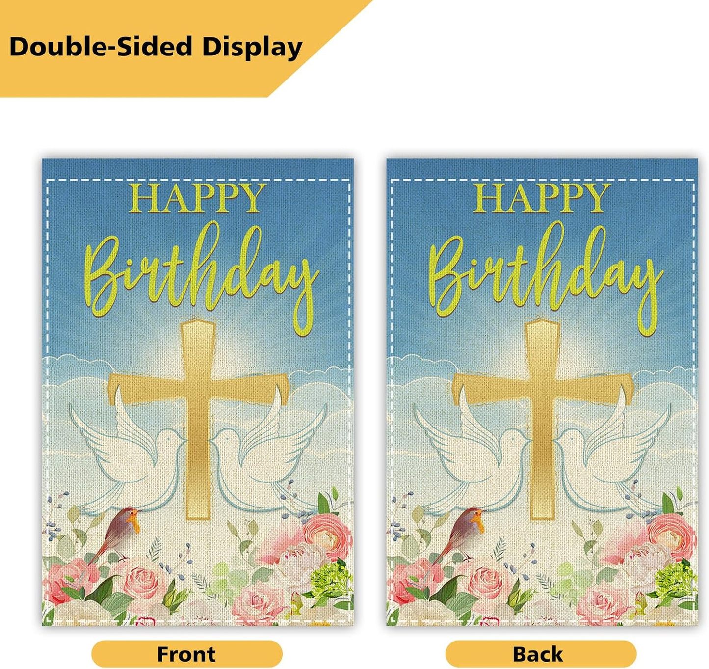 Bandera jardín feliz cumpleaños con cruces paloma 12x18pulg