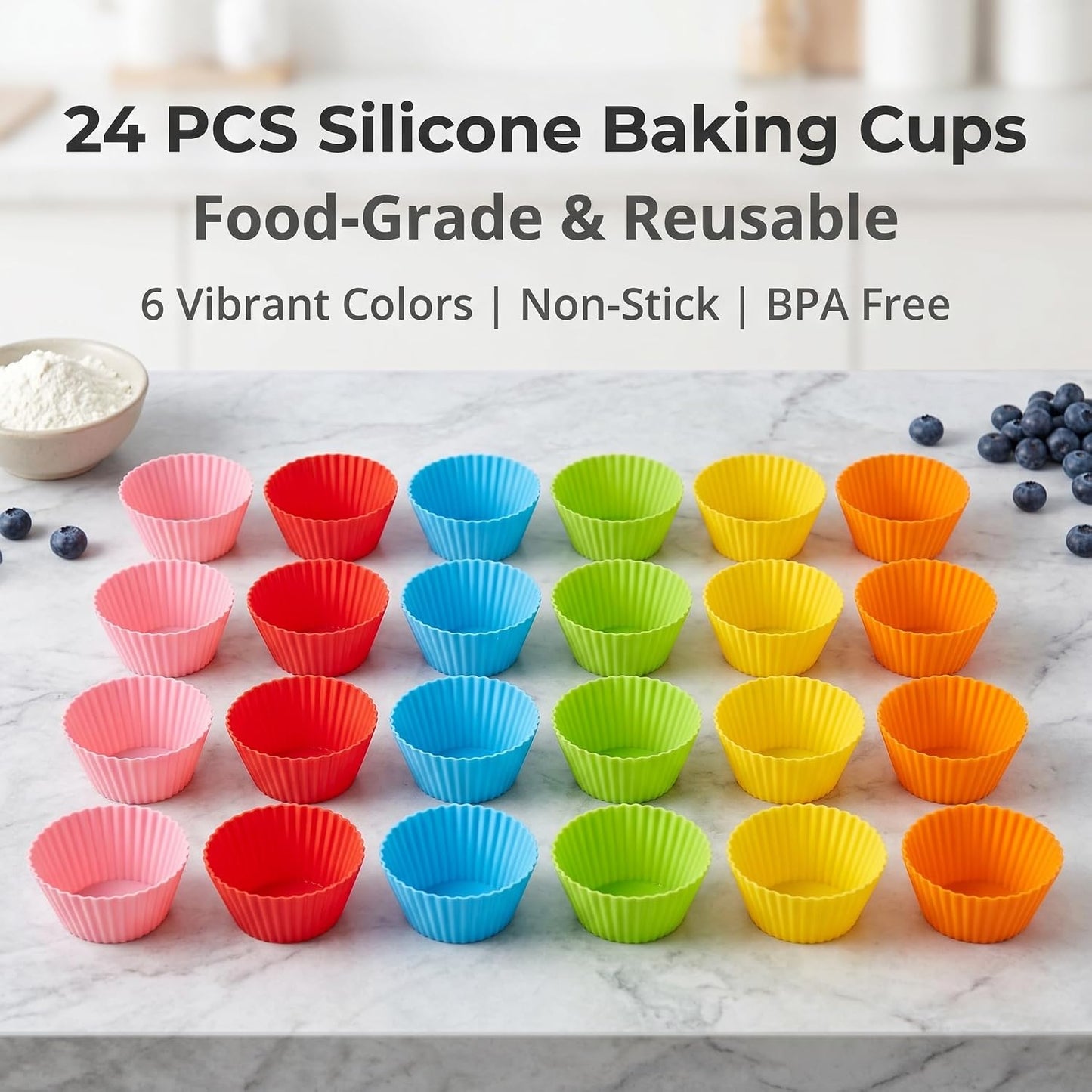 24 Moldes Magdalenas Silicona Reutilizables Multicolor