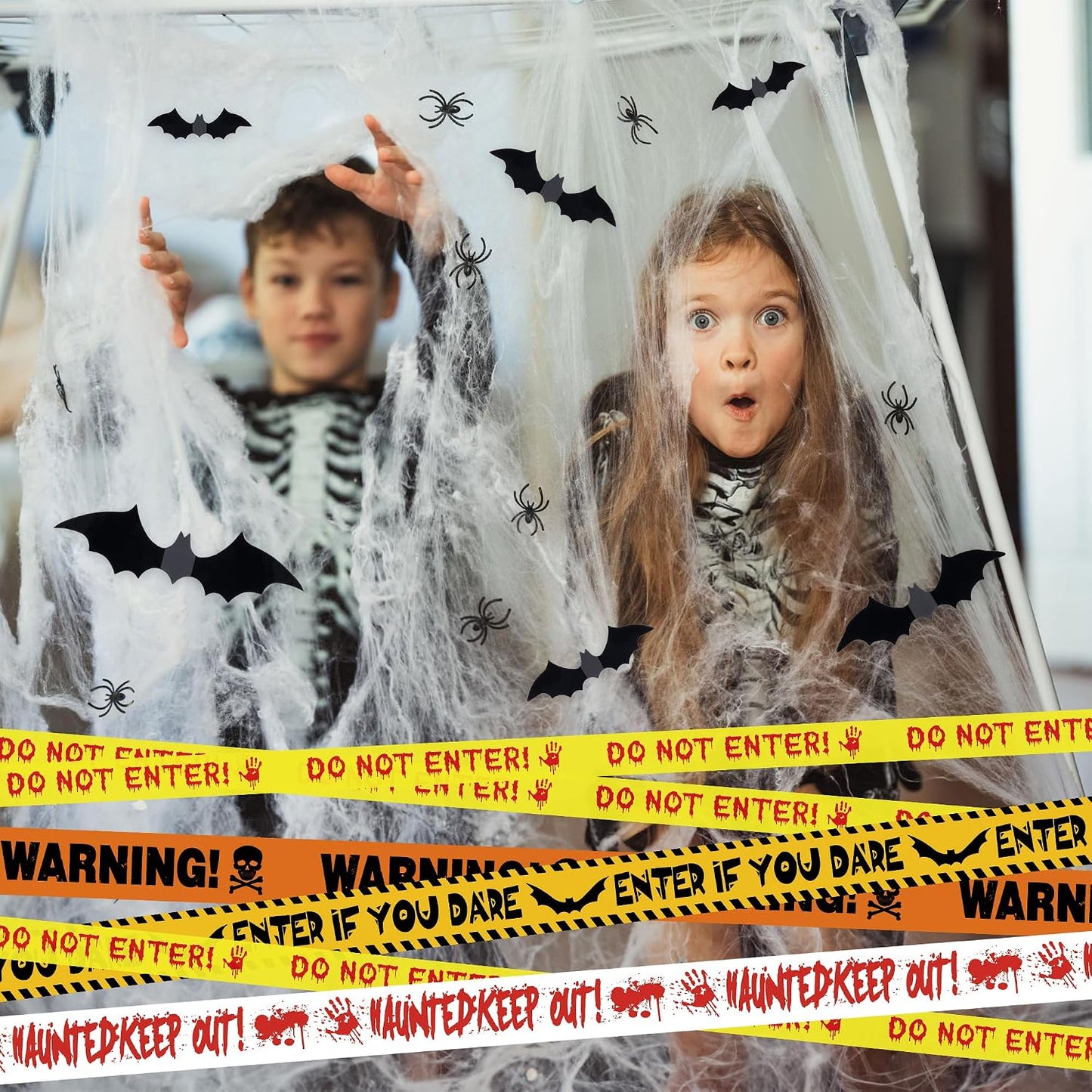 Kit decoración Halloween 99 pzas cinta telarañas arañas 3D