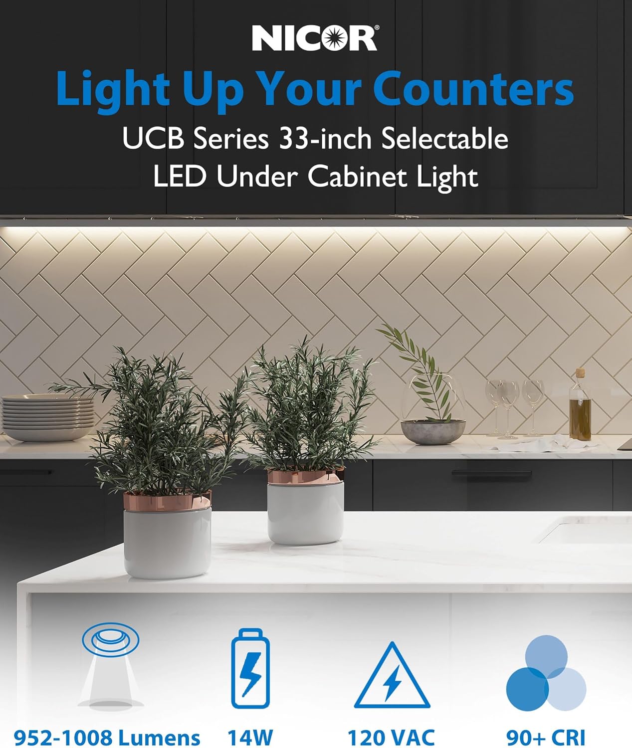 Luz LED para debajo de gabinete 33pulg CCT 2700K-5000K 14W