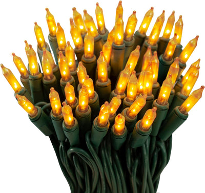 100 Luces Navidad Doradas Escarcha Cuerda Verde 18"