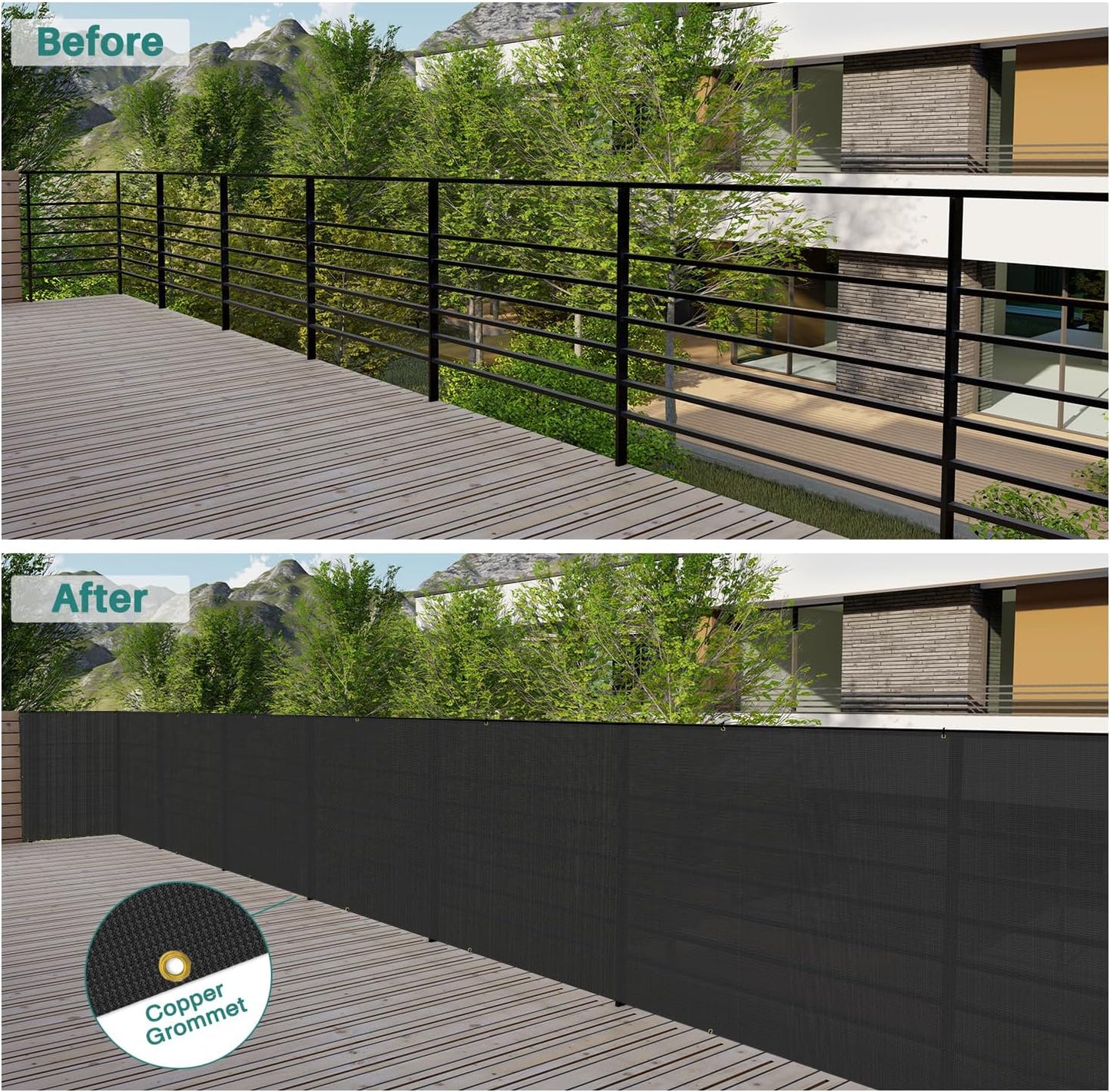 Pantalla privacidad 2.5x15pulg negra para balcón terraza