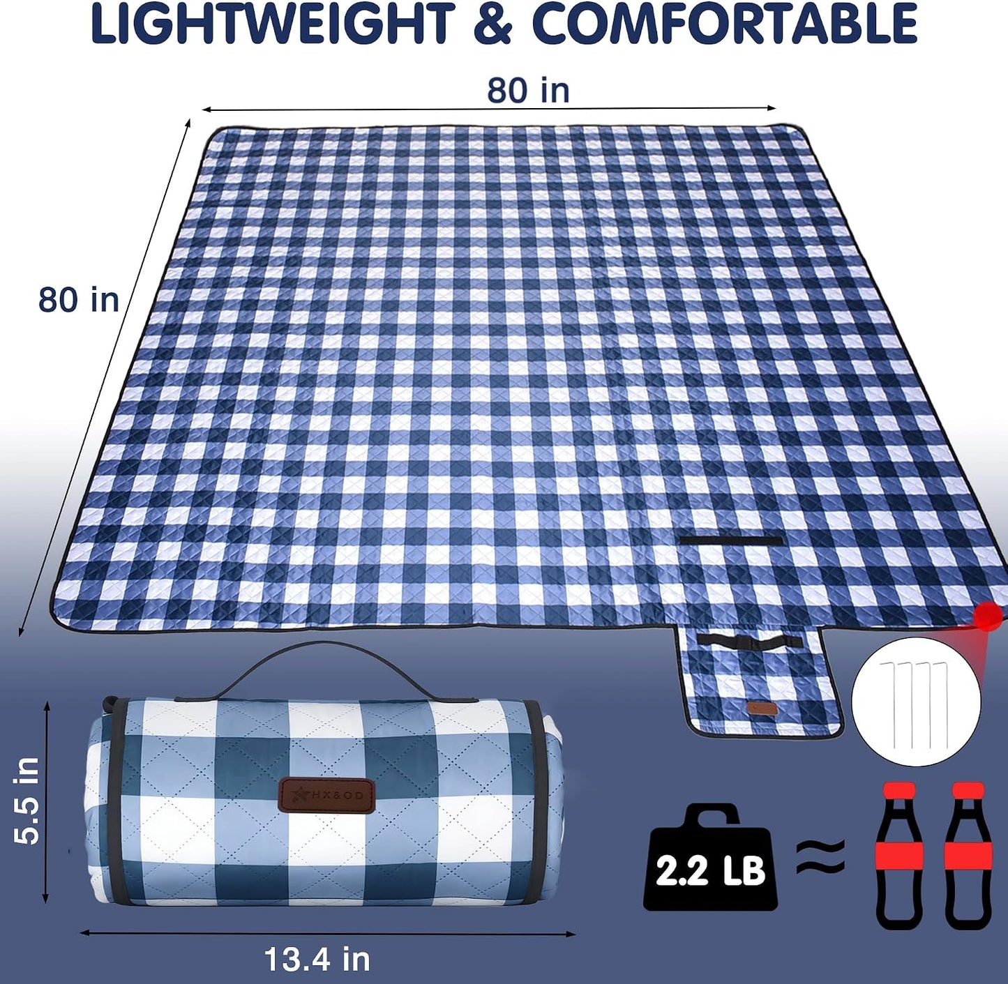 Manta Picnic Gingham 80x80pulg Impermeable para Playa