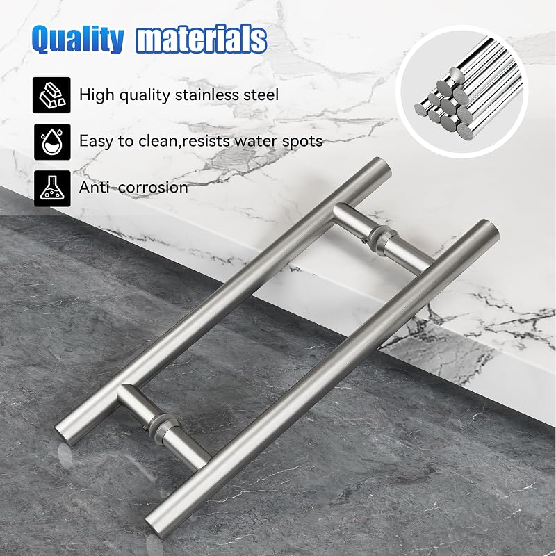 Manija ducha acero inox 304 8" para vidrio 1/4-1/2"