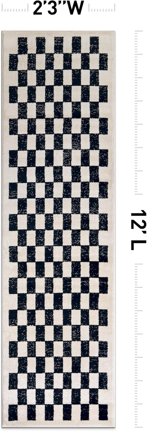 Alfombra cuadros blanco y negro sala dormitorio